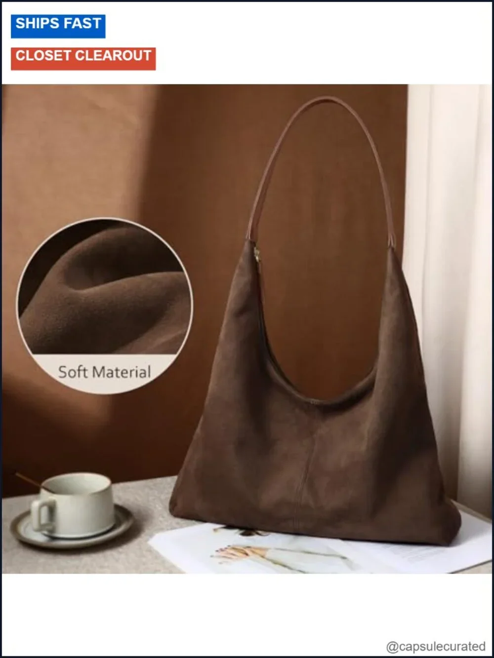 Faux Suede Slouchy Hobo Shoulder Bag Women Tote Satchel Crossbody